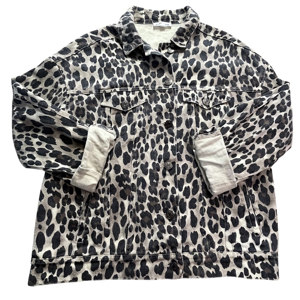 MACARON Large Walnut Leopard Denim Jacket with Chest Pockets and adjust waist